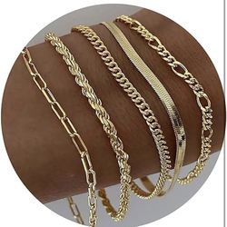 Gold Chain Bracelet, Dainty Link Paperclip Bracelet Stack Gold Bracelet