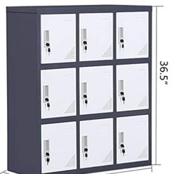 Storage Lockers Nine Drawers  for  Garage, Office, Gym, Shool, Lockable Brown-White, Metal,  New Seal Box