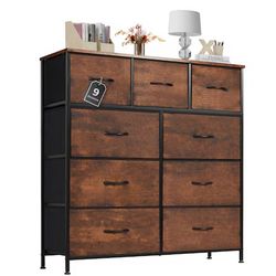 GlasFlength Dressers 9 Drawer Fabric Tall Dresser Tower Closet Storage Clothes Chest 