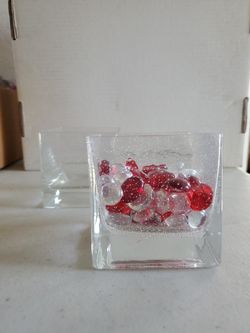 2 Multi purpose glass Holders, can put Food, fillers, candles,  short flowers etc inside. 