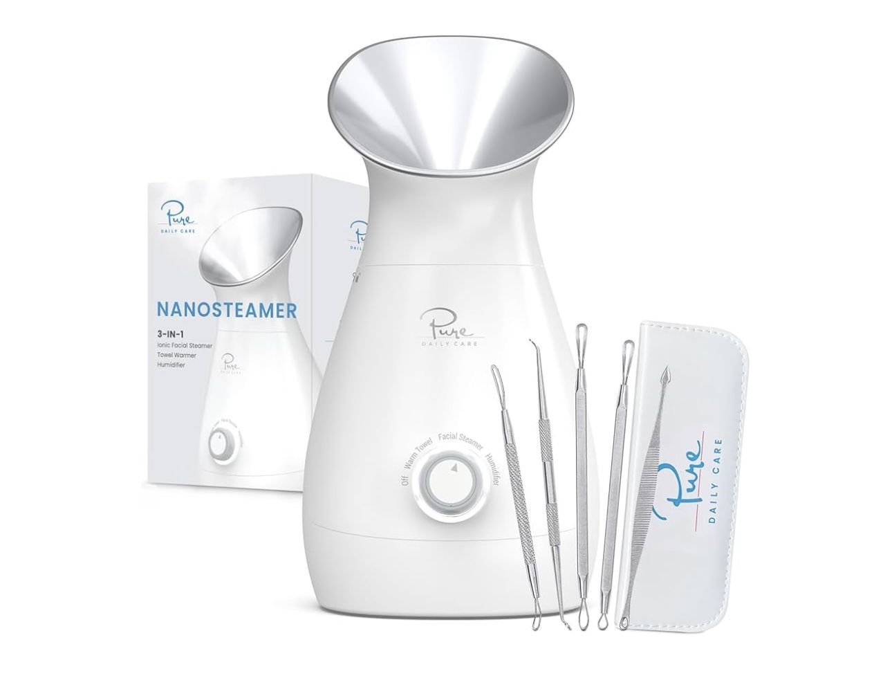 NanoSteamer Large 3-in-1 Nano Ionic Facial Steamer with Precise Temp Control - Humidifier