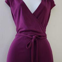 Loft Faux Wrap V-neck Dress with Belt Size:2 Color: Wine