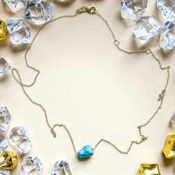 Turquoise Chain Necklace 14K Yellow Gold 5.0 Carat Turquoise 