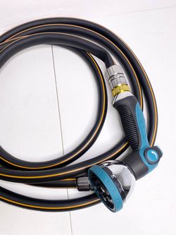 12ft Hybrid Garden Hose 5/8" Heavy Duty Water Hose with Multi-Pattern Spray Nozzle