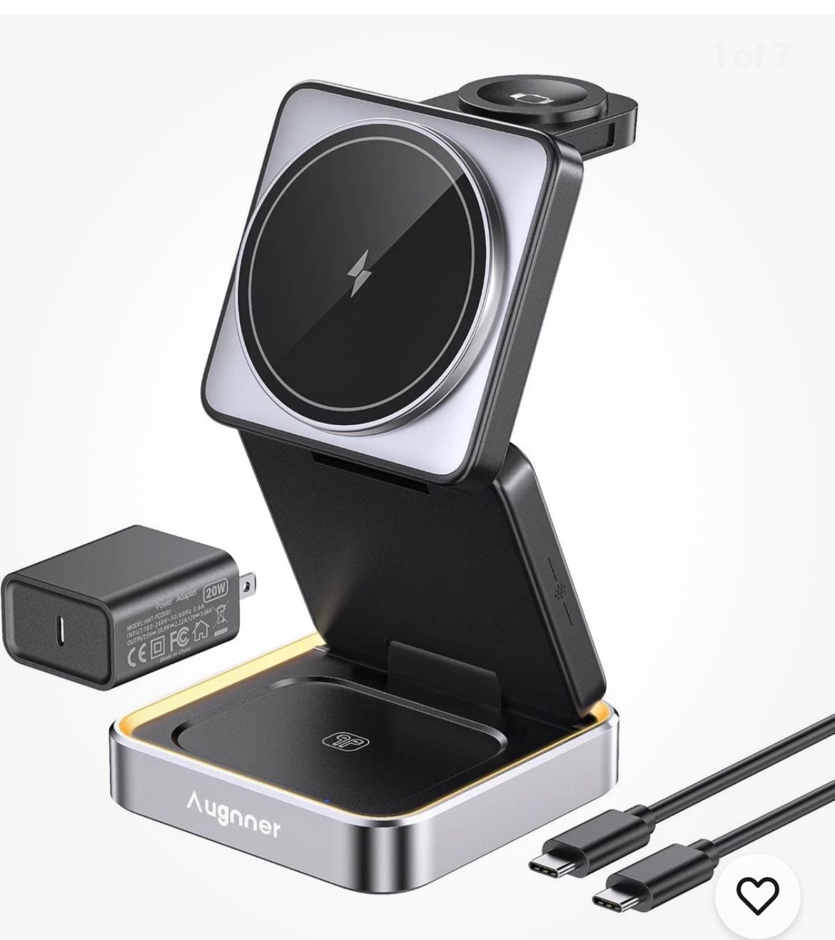 Foldable Wireless Charger 3 in 1, iPhone AirPods Watch Nightstand Charging