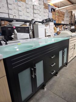 Luxury bathroom vanity 72"  black double sink with glass tol