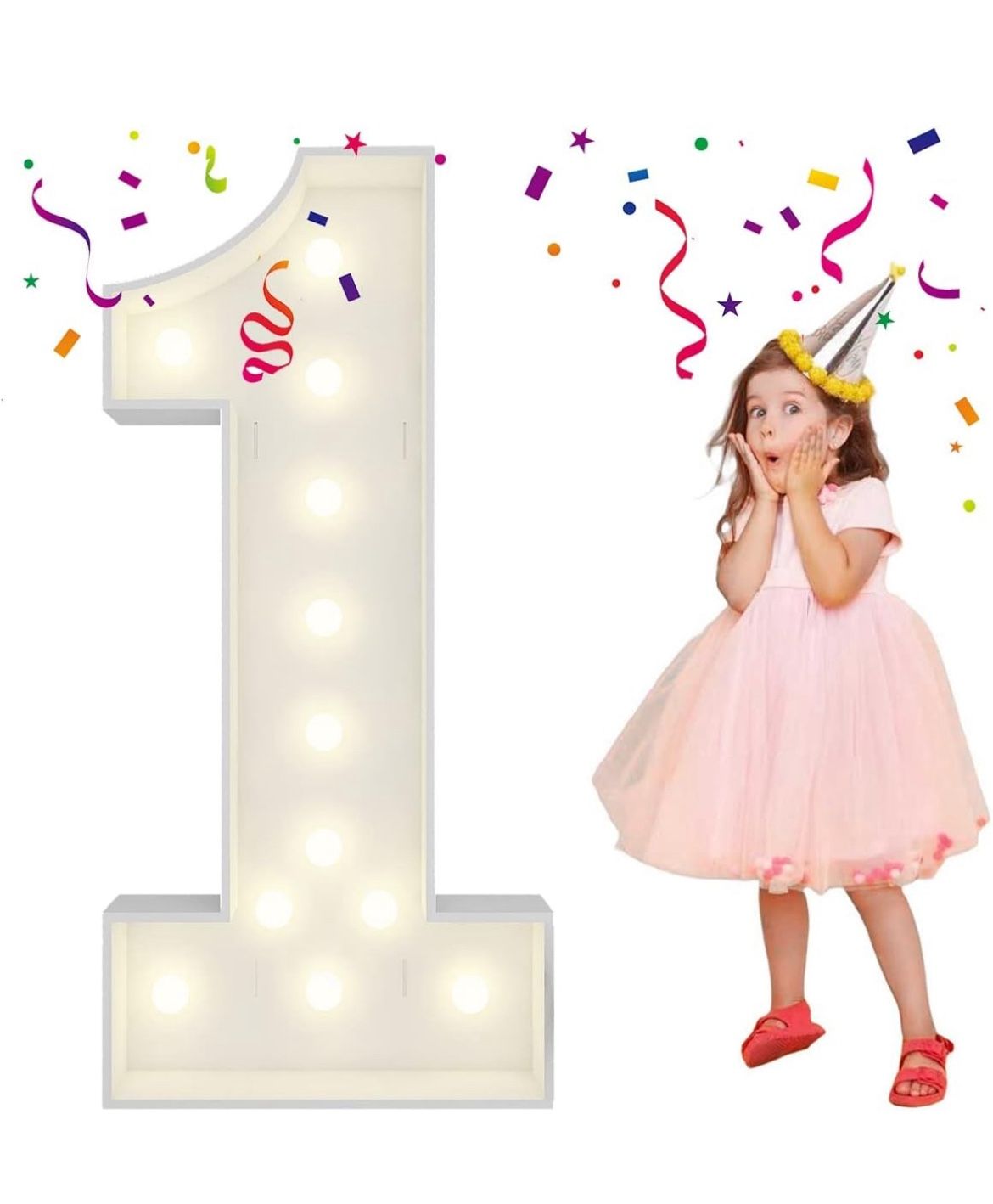 4FT Light Up Numbers Letters, Mosaic Numbers for Balloons, Giant Marquee Numbers, Mosaic Balloon Number 1 for 1st Birthday Decorations, Anniversary De