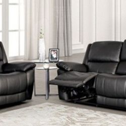 Brand New Black Leather Reclining Sofa & Loveseat 
