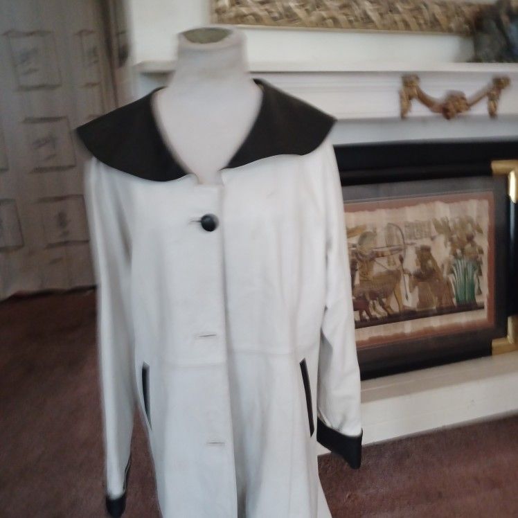 Black And White Lambskin Leather Coat