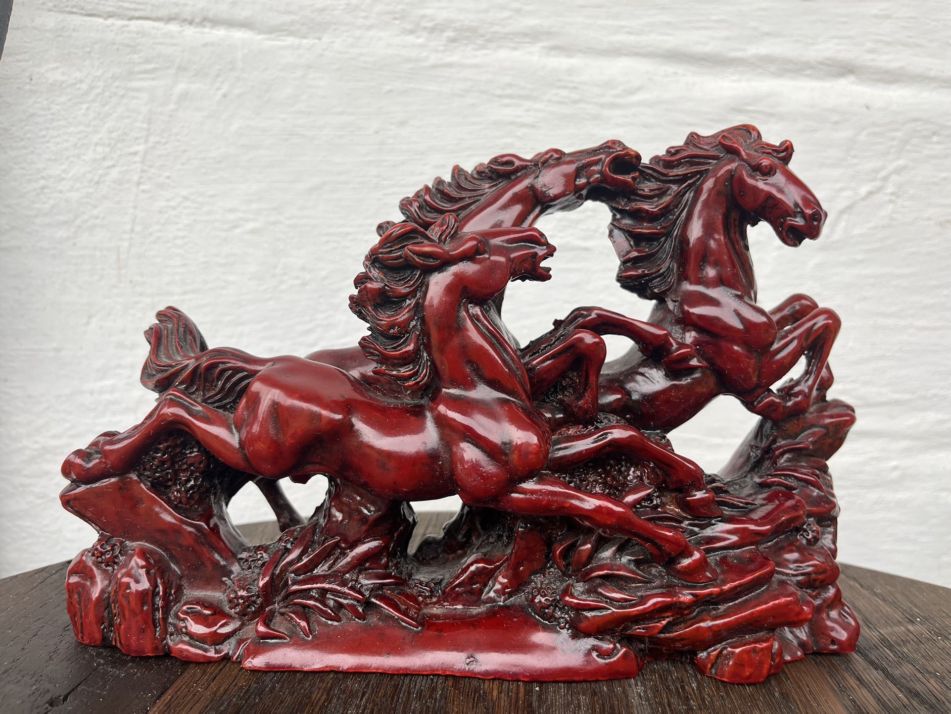 Vintage Red Resin Horse Carving