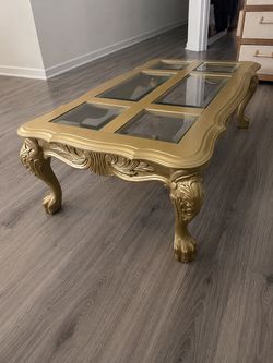 Vintage French Gold Coffee Table with Glass Top