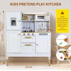 Play Kitchen for Kids, with Storage Accessories, Realistic Light & Sound, Stove, Fridge, Microwave, W-40