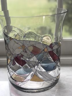 Mosaic Glass Ice Cooler & W Matching Fluted Glasses