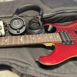 Electric Guitar Micro Amp, And Studio Headphones