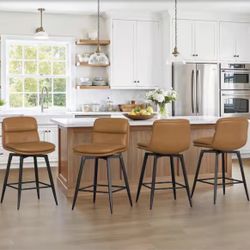 4X Whiskey Brown 26” Swivel Faux Leather Barstools 