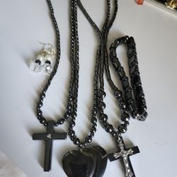 Hematite Bead Necklace With Cross