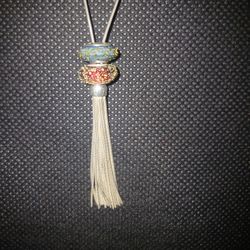 Fenton Sterling silver 22" tassle necklace W Charms