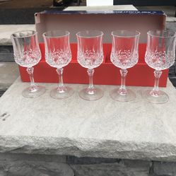 SET OF 5  CRISTAL D'ARQUES LONGCHAMP 17,5 cl LEAD CRYSTAL WINE GLASSES 