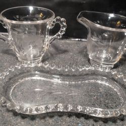 Crystal Crystal glass sugar and creamer set with tray