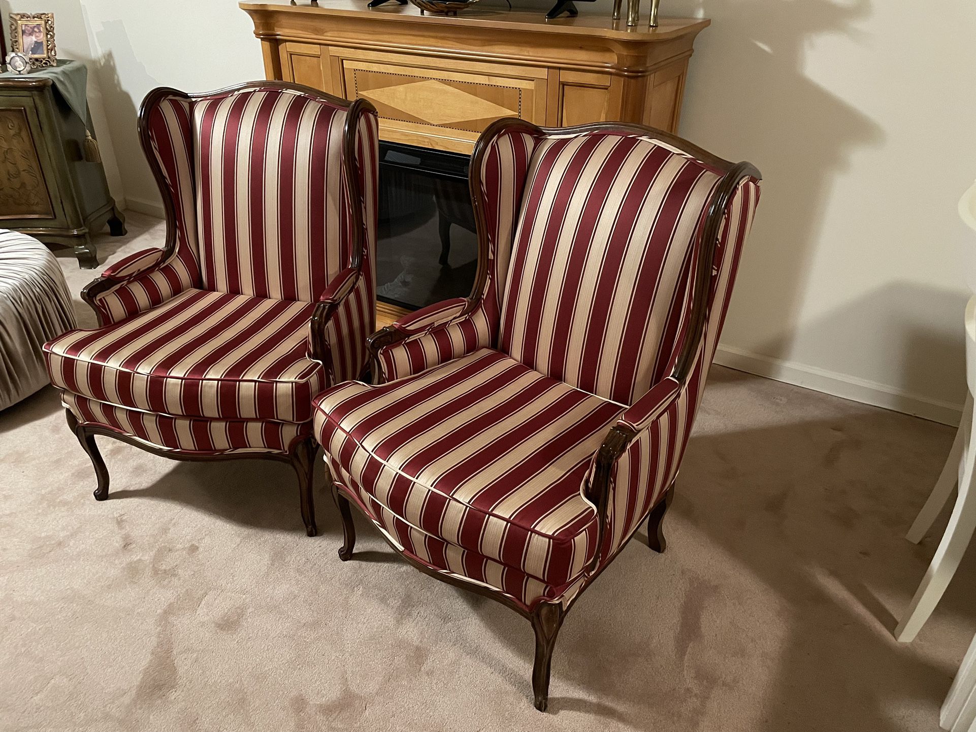 Set Of Two Vintage French Wingback Arm Chairs