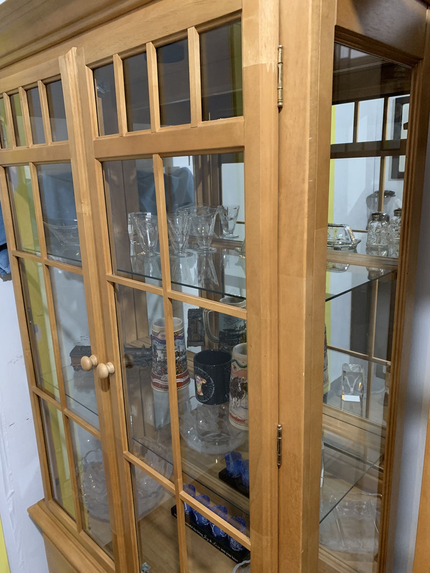 Blonde China Cabinet W/ Drawers - Light Damage