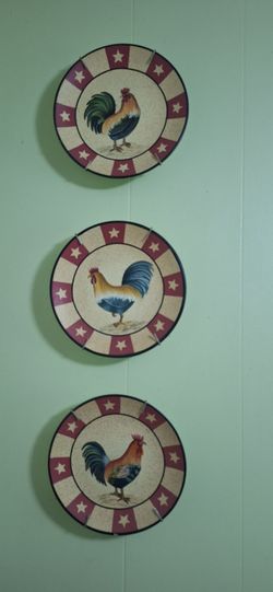3 Patriotic Rooster Wall Plates