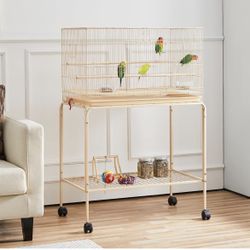 Flight Bird Cage Iron Parrot Cage w/Detachable Rolling Stand for Budgies Parakeets Cockatiels Conures Finches Lovebirds Canaries