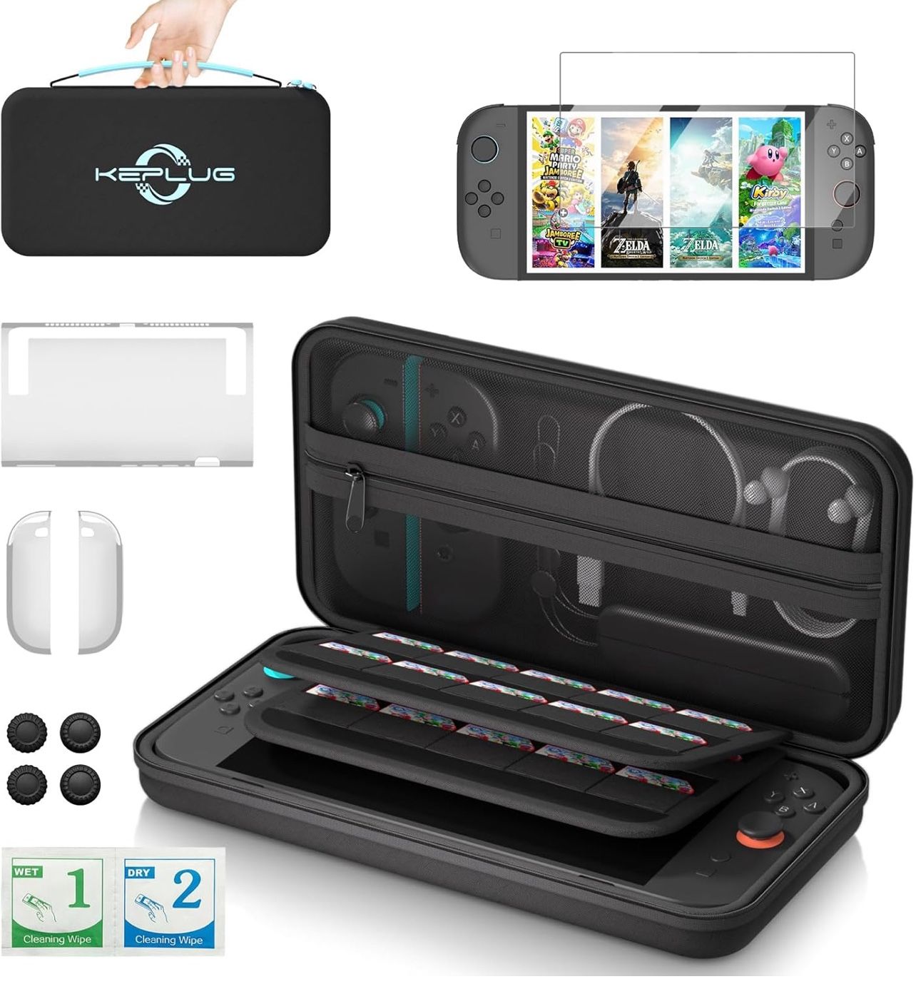 Case Compatible with Nintendo Switch 1&2/Switch 1&2 OLED,2025 Updated Carrying Case for Switch 2 with Tempered Glass Screen Protector,Protective Cover
