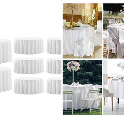 Round Tablecloth 132 Inch 8 Pack White Tablecloths Washable Decorative Linen Polyester Table Clothes Cover for Dining Table Banquets Buffet Parties an