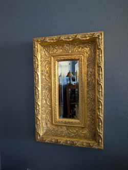 Vintage Ornate Gold Wall Mirror Beveled Edge  Hollywood Regency