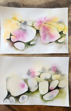 Watercolor Painting "River  Rocks" 7.5"x11"