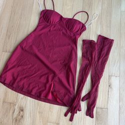 Windsor Red Sparkly Cocktail Dress With Gloves Size Medium
