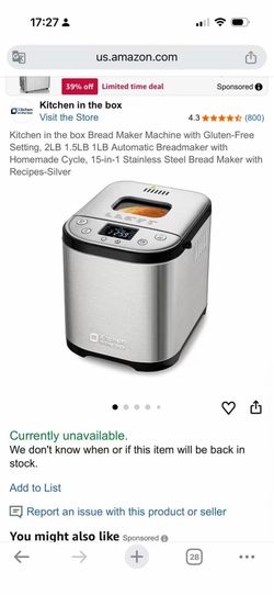 Kitchen in the box Bread Maker Machine with Gluten-Free Setting, 2LB 1.5LB 1LB Automatic Breadmaker with Homemade Cycle, 15-in-1 Stainless Steel Bread