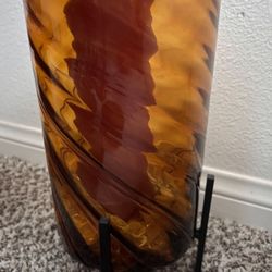 12” Glass Vase With Candle And Holder