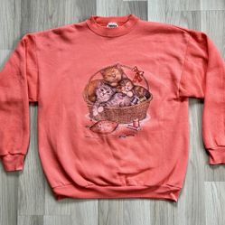 Vintage Cute Kittens Cats Crewneck Sweater Adult Size Large. Good Condition, See All Pics 