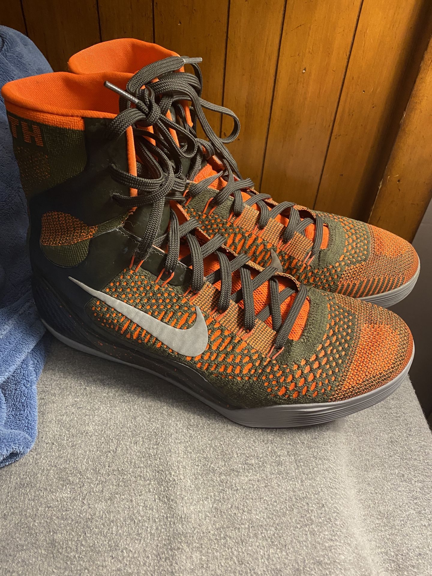 Kobe 9 elite high neon orange and army green