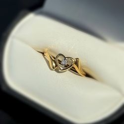 Jewelry 10k solid yellow gold diamonds 0.05CTW Heart ring sz 7.00