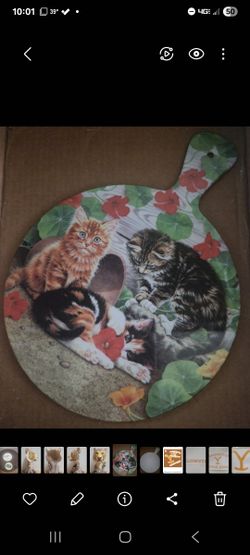 Three Kittens and Flowers Cutting Board