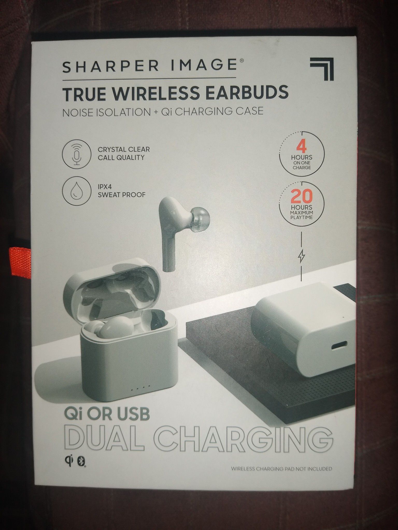Sharper Image True Wireless Headphones Noise Isolation+Qi Charging Case