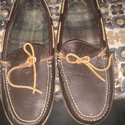 LL Bean Leather and flannel-lined moccasin slippers by L.L. Bean