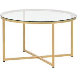 Glass Coffee Table with Gold Metal Frame