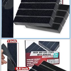 Heavy Duty Hook and Loop Strips with High Adhesive, 24 Sets 5.5” Long x 1” Wide, Strong Carpet Grippers for Home, Office or Outdoor Use, Black