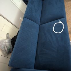 Blue Velvet Sofa Folds Down