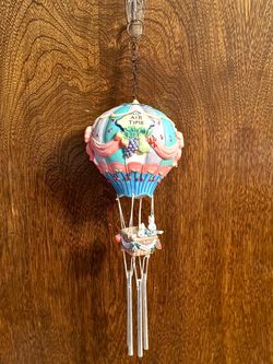 Vintage Easter Rabbit Couple Enjoying Hot Air Balloon Ride Resin Wind Chime