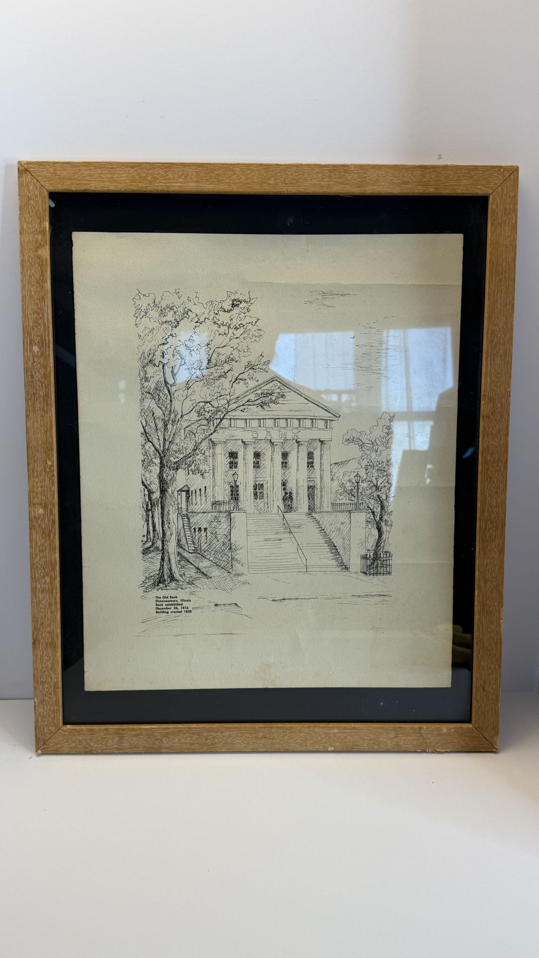 Vintage Ink Drawing The Old Bank Shawneetown IL Signed Burroughs