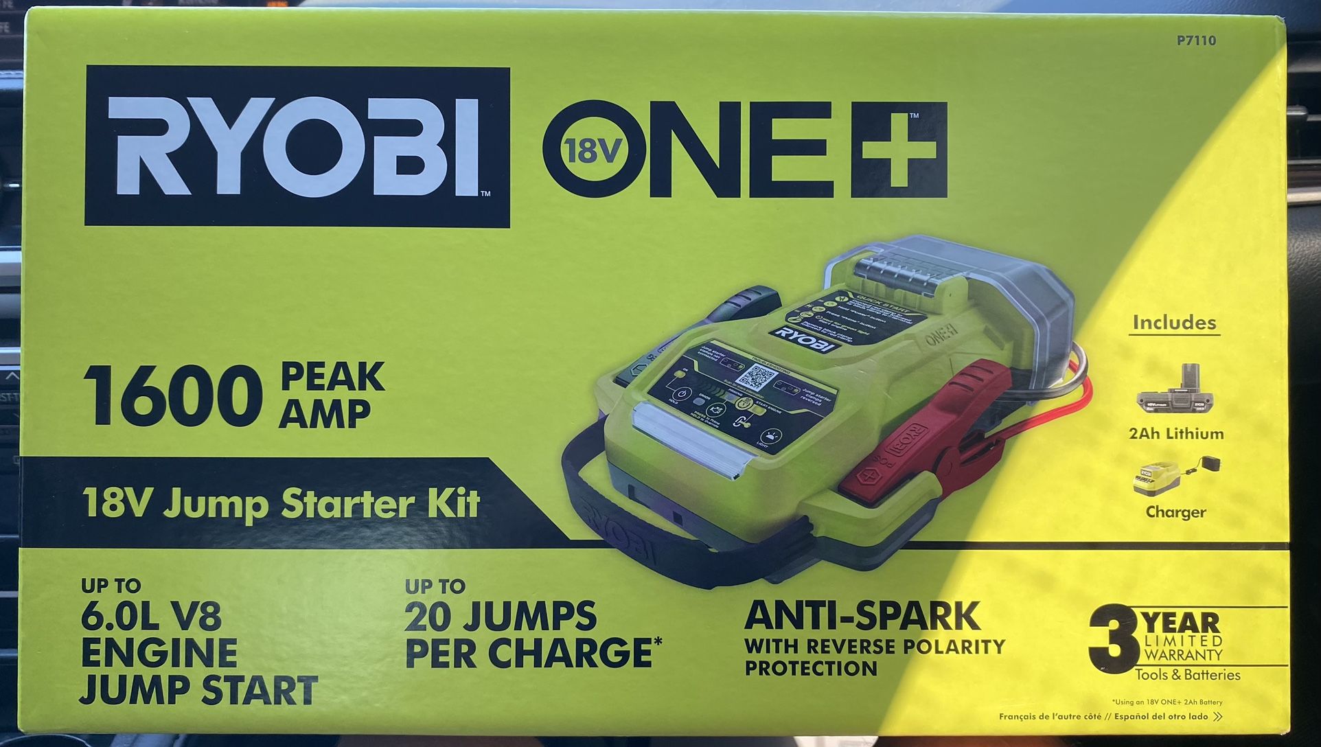 Ryobi One Plus 18V Jump Starter w/ LED Work Light Kit