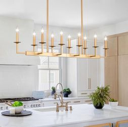 10-Light Linear Gold Chandelier