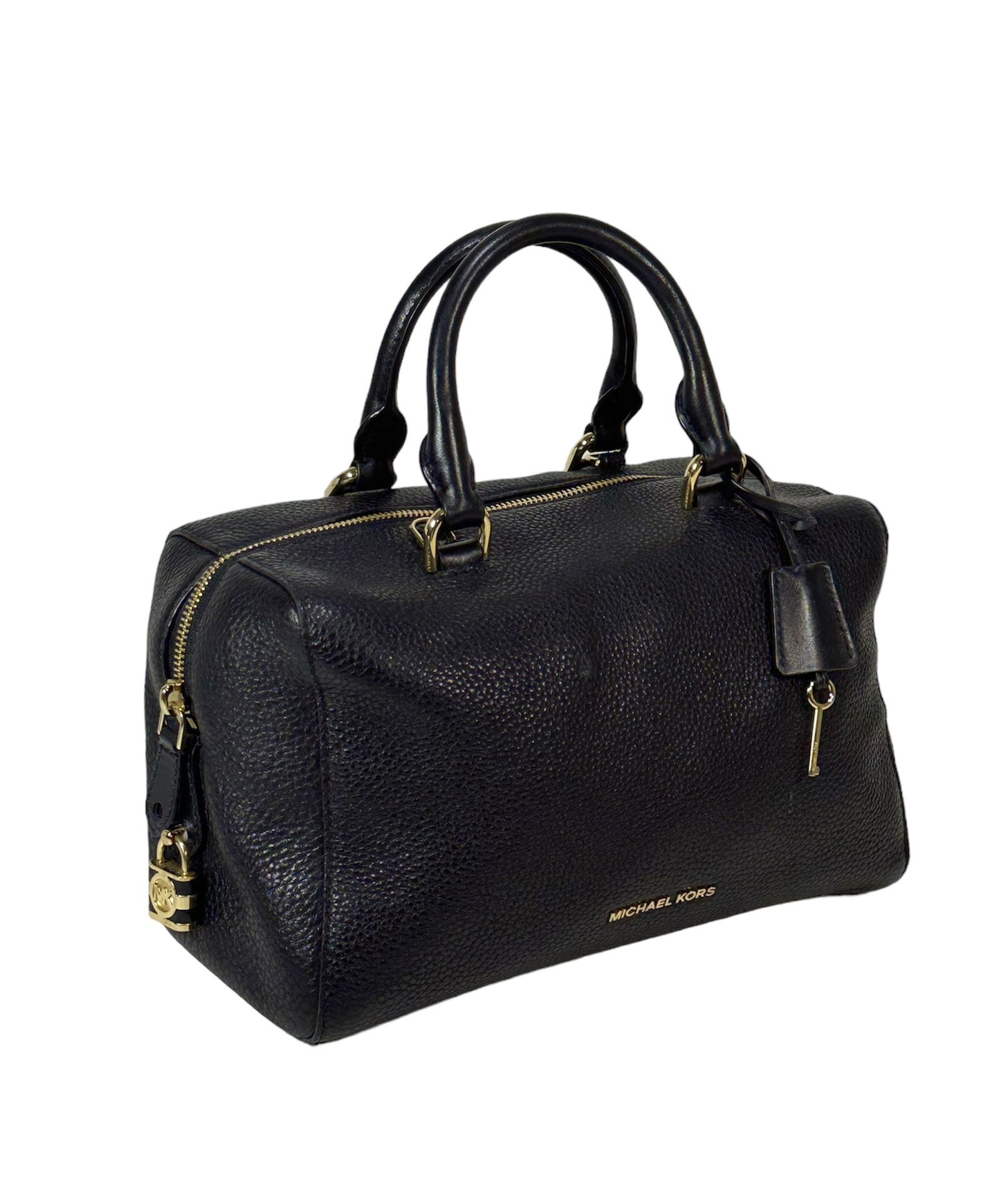 Michael Kors 30T6GK3S2L ~ Kirby Black Leather Medium Satchel with Gold Hardware