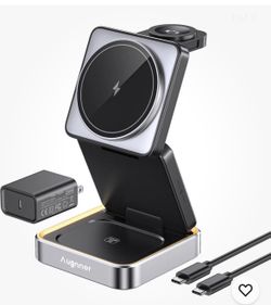  Foldable Wireless Charger 3 in 1, iPhone AirPods Watch Nightstand Charging 