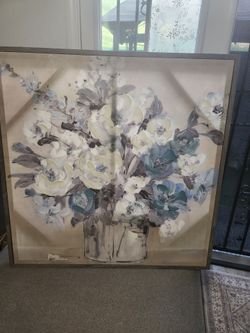 Large Framed Floral Canvas Wall Art